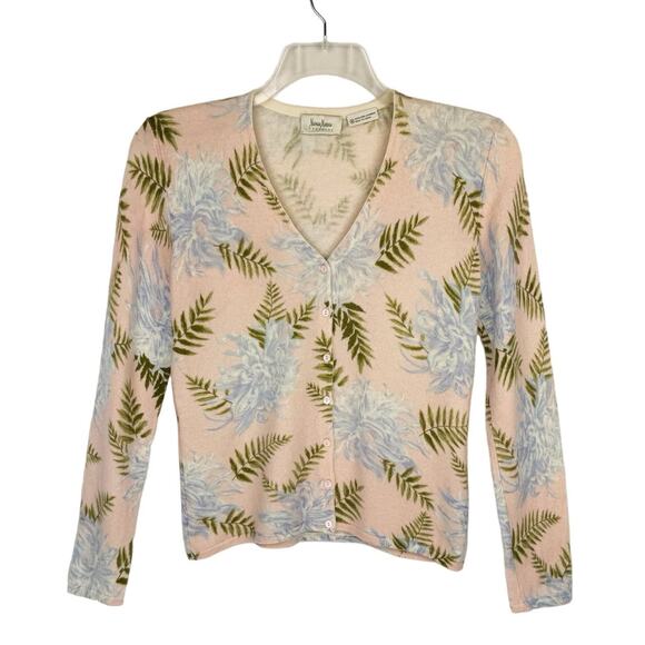 VTG Neiman Marcus Pink Floral 100% Cashmere Button Down Cardigan Women's Medium - Picture 1 of 7